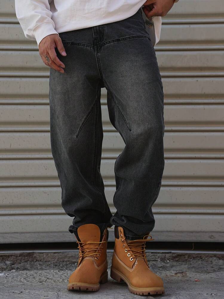 Solid Men's Casual Denim Jeans, Minimalist & Fashionable For Daily Wear, Autumn