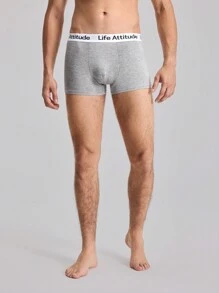3 pezzi Mutande boxer da uomo con stampa a lettera su patch di colore unito, casual - Multicolore - Visualizzare 7