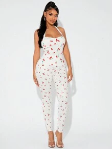 SHEIN SXY Áo ba lỗ cổ yếm in họa tiết quả anh đào dễ thương và gợi cảm - trắng - Xem 4