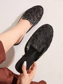 CUCCOO CHICEST Women's Breathable Mesh Embroidery Black Flat Shoes Spring Shoes Spring Break Easter - Black - View 1