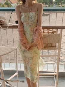DAZY 女士印花无袖中长连衣裙，粉色假日花卉海滩度假风，春夏长款连衣裙 - 粉色 - 查看 5