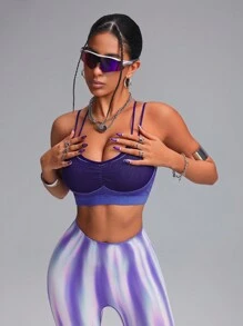 Innovista 女士无缝高弹透气网状结构3D塑形运动文胸，挂脖式高弹支撑运动文胸，女士露脐背心，日常休闲健身瑜伽外出上衣，节日庆典，聚拢文胸，秋冬女装，紫色条纹设计，实用时尚 - 紫色 - 查看 4