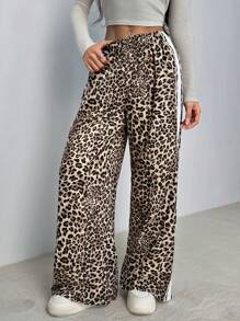 SHEIN PETITE Quần nỉ họa tiết da báo thường ngày mùa xuân và mùa hè cho nữ đồng phục trở lại trường - màu nâu - Xem 7