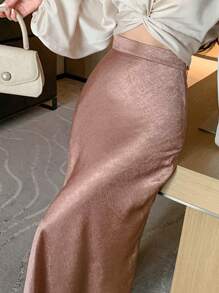 DAZY Vrouwen effen kleur hoge taille visgraat zoom elegante lange rok