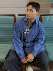 DAZY 男士圆领短袖休闲基本款字母标语印花 T 恤、图案 T 恤 - 棕色 - 查看 7