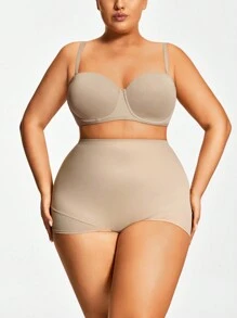 SHAPORA Plus Size Solid Color High Waist Seamless Shapewear Bottom - Khaki - View 7