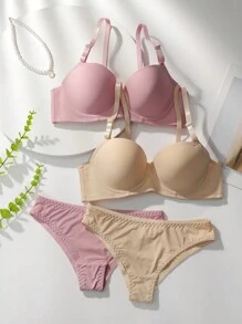 4 件套女士内衣套装（带钢圈、三角内裤）2 套内衣套装