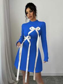 Elenzga Women's Cinched Waist Knit Sweater Dress Fall Cloth For Women - Blue - View 5