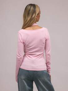 MUSERA 叠层V领长袖毛衣，春季Y2K 90年代休闲可爱晚宴派对优雅款 - 粉色 - 查看 5