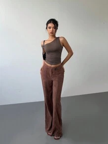 Aloruh Pantalones casuales rectos para mujer, tipo lápiz, color camello