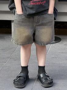 DAZY Young Boy Elastic Waist Pocket Loose Casual Denim Shorts - Blue - View 4