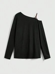 ROMWE Grunge Punk Y2K 原宿风豹纹 & 十字贴片交叉肩豹纹背心 & 宽松长袖 T 恤 - 黑色 - 查看 2