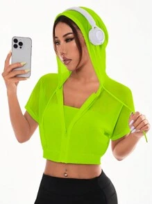 Core Rhythm Women's Solid Color Zip-Up Front Short Sleeve Casual Cropped Sport Jacket - Green - View 6