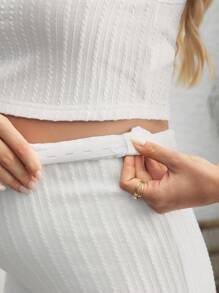 SHEIN Maternity Solid Tank Top & Adjustable Waist Pencil Skirt Set - White - View 5