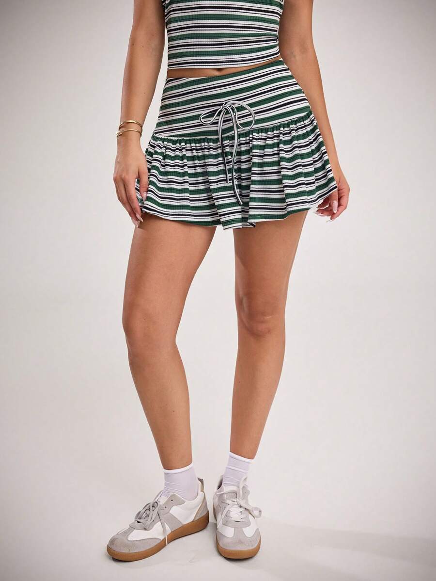 Forever 21 女士前系带条纹简约半身裙,休闲日常穿着 - 彩色 - 查看 1