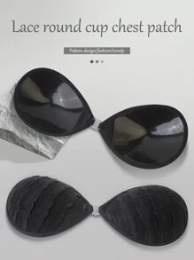 New Lace Rim Rounded Cup Adhesive Bra Invisible Nipple Cover Boob Pads Push Up Bra Underwear - Black - View 1