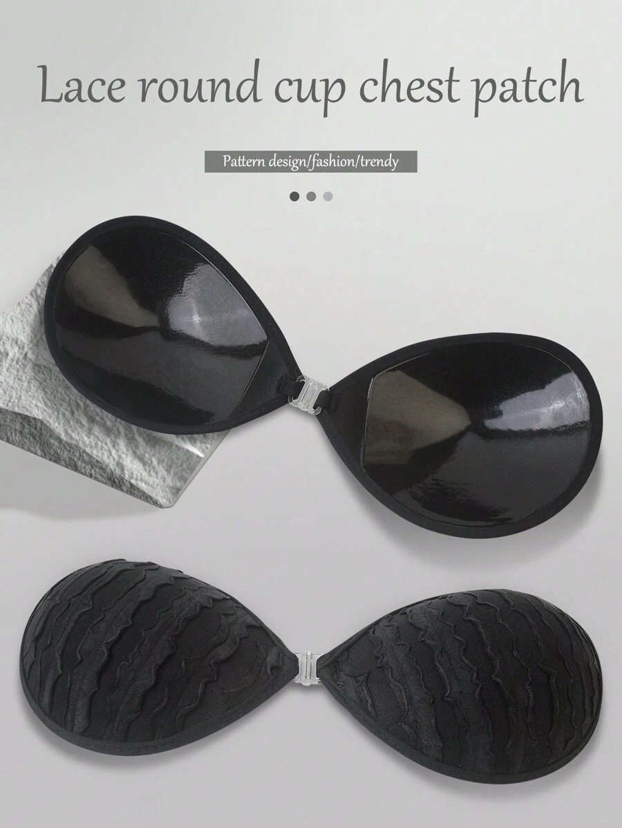 New Lace Rim Rounded Cup Adhesive Bra Invisible Nipple Cover Boob Pads Push Up Bra Underwear - Black - View 1