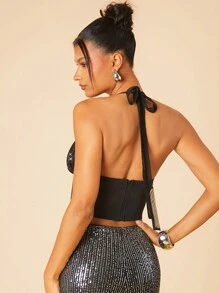 Hauture Áo hở lưng đính đá sang trọng gợi cảm ngày lễ tình nhân - màu đen - Xem 2