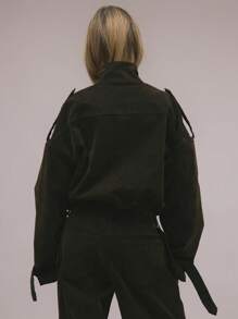 MUSERA Velvet Denim Drawstring Cargo Jacket, Spring 90's Y2k Streetwear Sweet Rave Concert  Chic