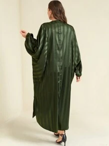 SHEIN Clasi 亮面翻领铆钉纽扣蝙蝠袖条纹连衣裙长款女装 - 彩色 - 查看 2