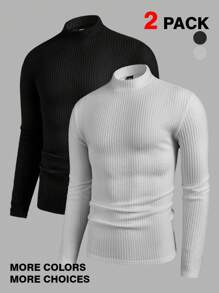 Manfinity Basics Men's 2 Pieces Knitted Fit Basic Casual Style Normal Shoulder Collar Black And White Men's T-Shirt Suitable For Autumn Matching