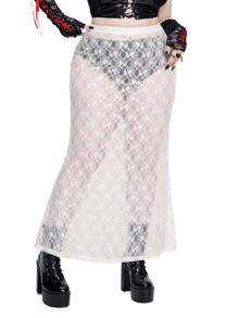 Whyspr Plus Size Women Goth Punk Solid Lace Semi-Sheer Minimalist Mermaid Long Skirt Maxi Goth Women - White - View 7
