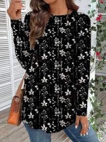 EMERY ROSE Casual minimalistisch bloemenprint T-shirt met lange mouwen voor dames, geschikt voor lente en herfst