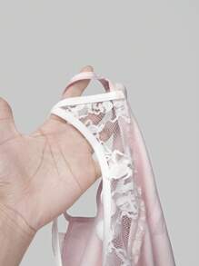 ROMWE Kawaii 女士可爱二合一蕾丝拼布毛绒蝴蝶结和熊图案印花吊带背心 - 粉色 - 查看 5