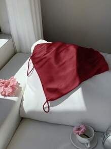 Comfortcana 女士酒红色缎面露背系带吊带背心 - 酒紅色 - 查看 3