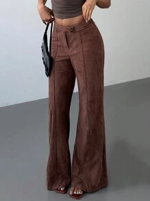 Aloruh Pantalones casuales rectos para mujer, tipo lápiz, color camello