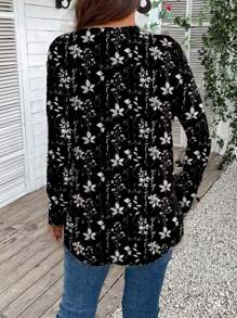 EMERY ROSE Casual minimalistisch bloemenprint T-shirt met lange mouwen voor dames, geschikt voor lente en herfst