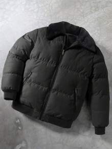 Manfinity Hypemode 男士纯色羊毛领拉链长袖冬季夹克加厚外套男士防寒夹克