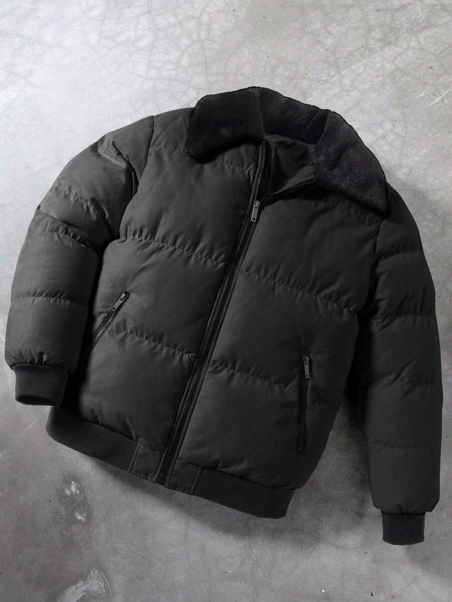 Manfinity Hypemode 男士纯色羊毛领拉链长袖冬季夹克加厚外套男士防寒夹克