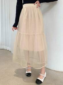 DAZY 纯色网纱女士休闲日常半身裙，简约时尚