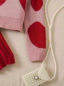 SHEIN Elladie kids Bộ 2 chiếc/bộ áo len cổ tròn tay dài họa tiết trái tim thời trang thu đông cho bé gái tuổi mới lớn và chân váy ngắn dệt kim, sản phẩm mới thời trang. Thích hợp mặc ở nhà, đi chơi, đi học, mặc hàng ngày và nhiều dịp tiệc tùng khác nhau để thể hiện sự thanh lịch của biểu tượng nhân vật chính. - Đỏ - Xem 6