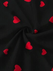 Franclia Women's Wide Strap Full Heart Print Valentine's Day Vacation Date Elegant And Cute V-Neck Waist A-Hem Simple Casual 2025 New Long Dress - Black - View 4