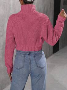 Flirla Suéter minimalista de cuello alto y manga larga de unicolor para mujer, para uso casual diario