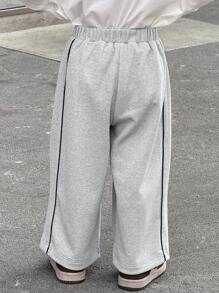 DAZY Young Boy Simple Line Splicing Casual Sweatpants, Daily Relaxed Wear - Grey - View 5