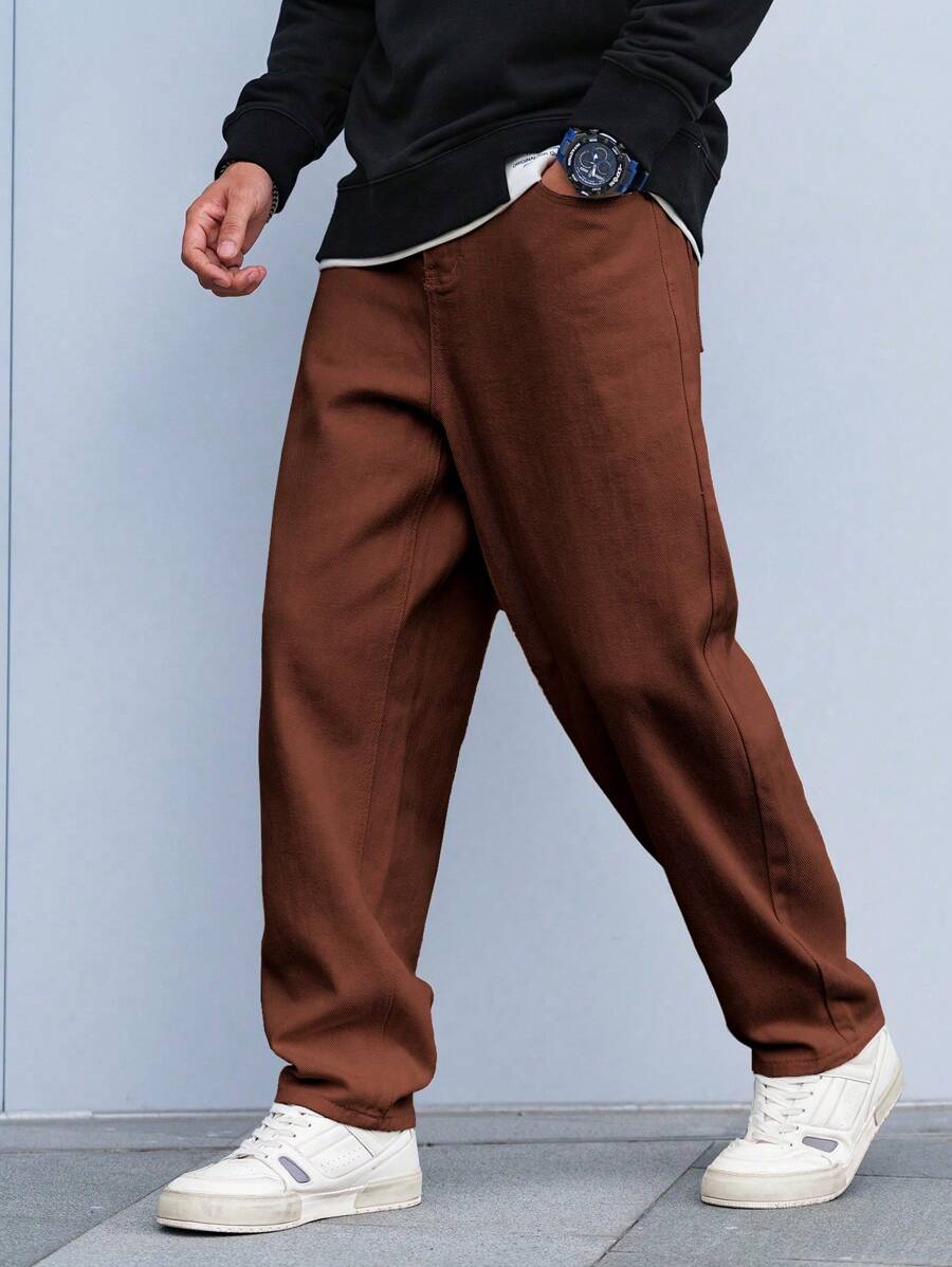 Manfinity Hypemode Loose Fit Men's Slant Pocket Straight Leg Jeans - Coffee Brown - View 1