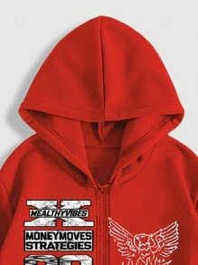 ROMWE MEN Street Life Men's Front Zip Print Hoodie & Pants Set - Multicolor - View 3