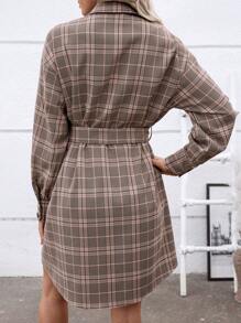 SHEIN Clasi 女士格子前扣长袖短裙，简约风格 - 彩色 - 查看 2