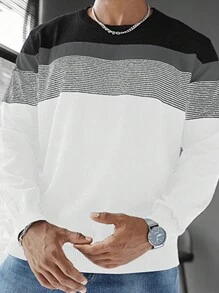 Manfinity Homme Áo len sọc chắp vá nhiều màu cho nam, giản dị và thời trang để mặc hàng ngày - trắng - Xem 1