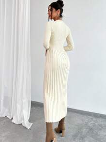 Firerie Women V-Neck Long Sleeve Fitted Solid Color Sweater Dress