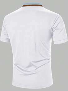 Manfinity Homme Men's Minimalist Colorblock Button Front Pocket Casual Polo Shirt, For Golf - White - View 2