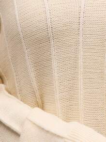 MUSERA 罗纹领针织长袖套头衫，适合晚宴和派对，优雅时尚 - 奶油色 - 查看 6