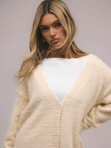 MUSERA Oversized V Neck Button Up Knit Cardigan Evening Party Elegant - Yellow - View 5