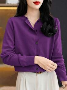 EMERY ROSE Women Single-Breasted Casual Solid Color Cardigan, Long Sleeve, Autumn/Winter Fall Cloth For Women