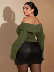 SHEIN BAE Áo lót bó sát tay dài một bên vai màu xám trơn cỡ lớn dành cho nữ, thích hợp mặc nhiều lớp trong mùa thu/đông, hẹn hò lãng mạn, dịp trang trọng, tiệc tùng, đi làm hàng ngày, đi chơi buổi tối, mặc váy - xanh quân đội - Xem 2