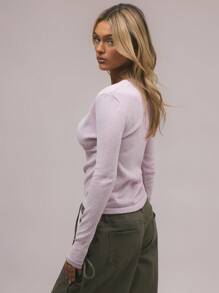 MUSERA Áo len dài tay cổ chữ V, kiểu dáng thanh lịch, thích hợp cho mùa xuân, nghỉ mát, dễ thương, gợi cảm, phong cách thập niên 90, mùa hè, màu pastel ngọt ngào, sân bay, kỳ nghỉ, mùa đông, mặc hàng ngày, công sở, văn phòng, sang trọng. - Hồng - Xem 2