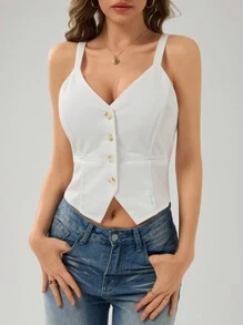 SHEIN Essnce Women Casual Solid Color Fitted Knitted Tank Top